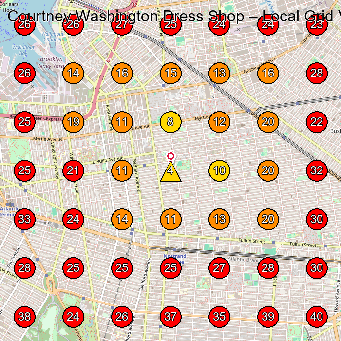Courtney Washington Dress Shop GeoGrid visibility map for Clothing Store in Brooklyn